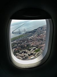 Aerial view of landscape seen through window