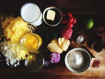 Close-up overhead view of ingredients on table