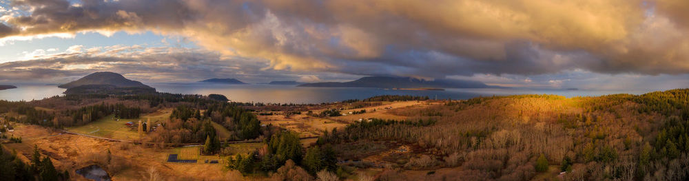 Panoramic view of landscape against sky during sunset