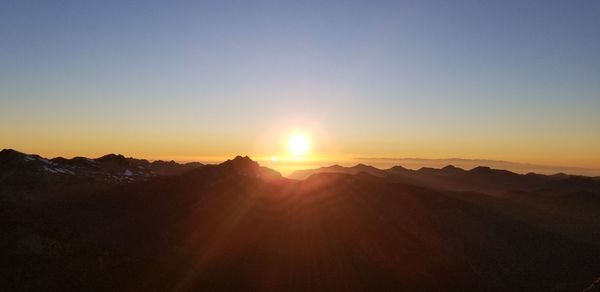 Scenic view of mountains against sky during sunset