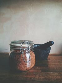 Close-up of a jar on table