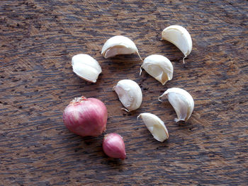 High angle view of eggs on table
