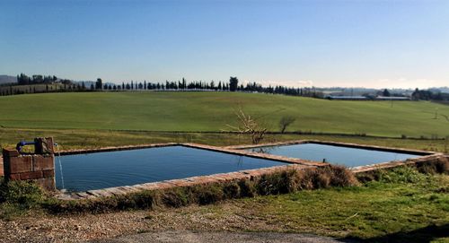 Scenic view of lake against clear sky