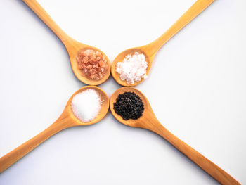 High angle view of eggs on white background