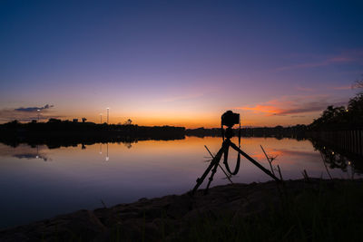 Scenic view of lake against sky during sunset