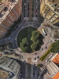 High angle view of city street and buildings