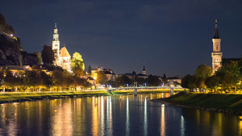 Illuminated buildings at waterfront