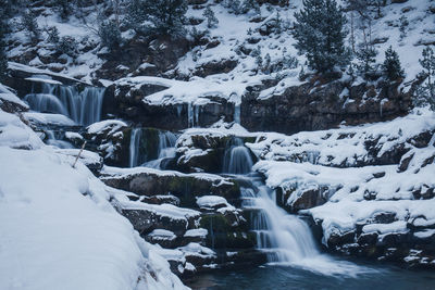 Scenic view of waterfall in winter