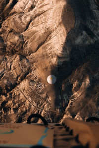 High angle view of a hot air ballon around rock formations