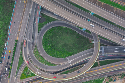 High angle view of highway by street in city