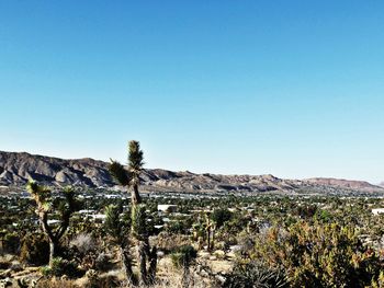 Scenic view of mountains against clear blue sky