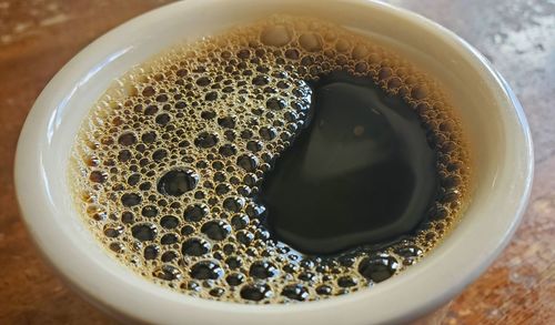High angle view of coffee in cup