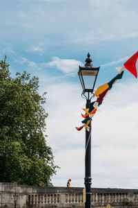 Low angle view of buntings against sky