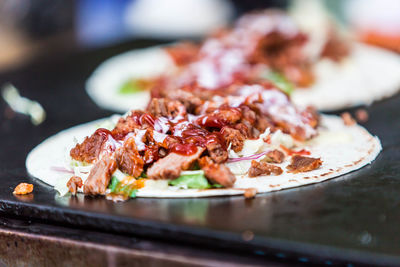 Close-up of served food in plate