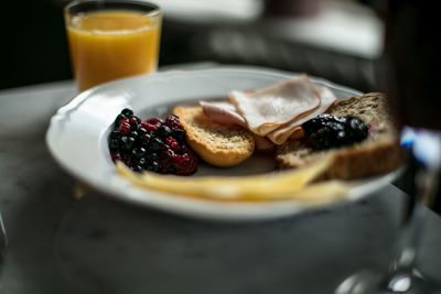 Close-up of breakfast on plate