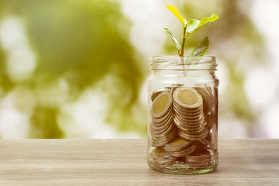 Close-up of glass jar on table