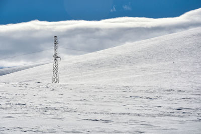 Scenic view of snow covered mountain against sky