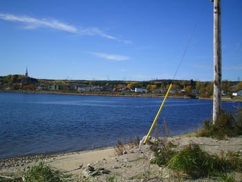 Scenic view of calm sea against blue sky