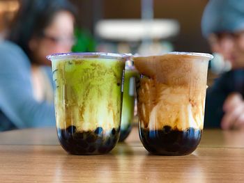 Close-up of drink served on table