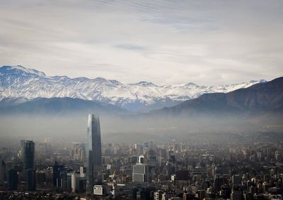 Aerial view of snowcapped mountains against sky