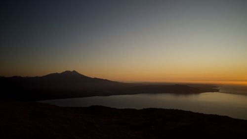 Scenic view of silhouette mountains against sky during sunset