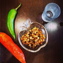 High angle view of breakfast on table