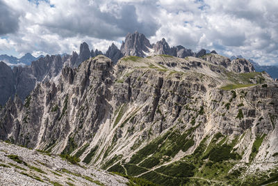 Scenic view of mountains against cloudy sky