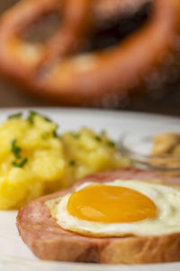 Close-up of breakfast served in plate