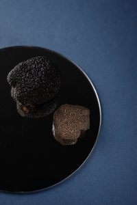 High angle view of chocolate cake on table