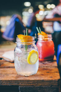 Close-up of cocktail in small jar