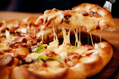 Close-up of pizza on table