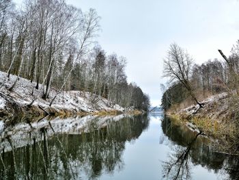 Scenic view of lake against sky during winter