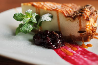 Close-up of dessert served in plate