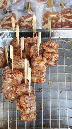 Close-up of meat on barbecue grill