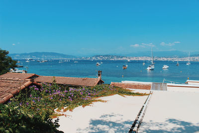 Scenic view of sea against blue sky