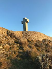 Low angle view of built structure against blue sky