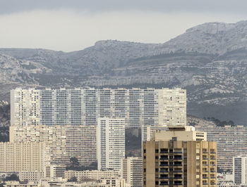 High angle view of buildings in city