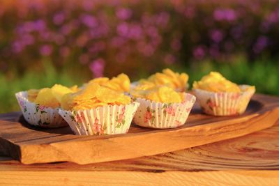 Close-up of cupcakes on table