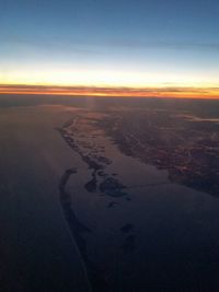 Aerial view of landscape at sunset