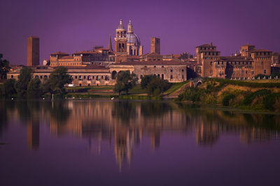 Reflection of buildings in lake