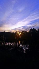 Silhouette trees on field against sky at sunset