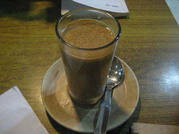 High angle view of tea in cup on table