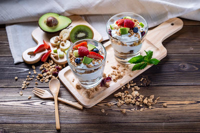 High angle view of fruits on table