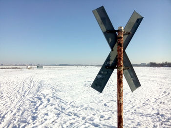 Scenic view of snow covered field against clear sky