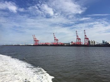 Container cranes, large dockside gantry crane found at container terminals, in the port of liverpool