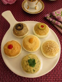 High angle view of meal served on table