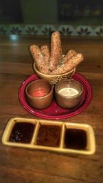 Close-up of food on table