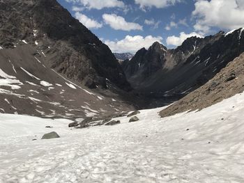 Scenic view of snowcapped mountains against sky