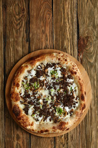 Directly above shot of food on wooden table