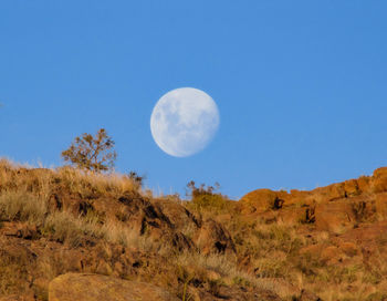 The sunset moon en lihuel calel national park, this image is non common en this remote site